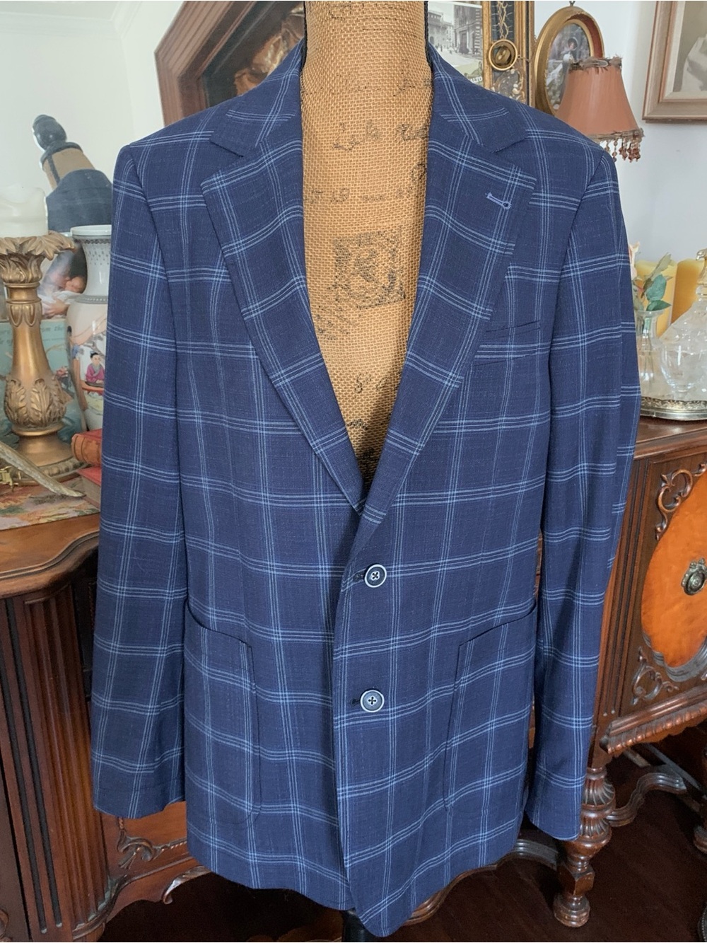 Vintage Hawkins & Kent London England Classic Blue Linen? Blazer Dinner Jacket